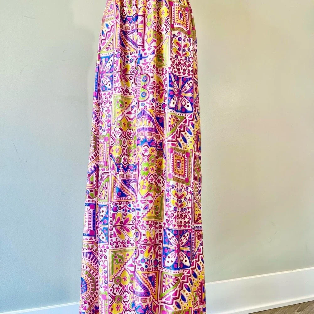 Vintage 1970s Novelty Print Skirt Flowers Tiki Tropical Colorful 70s Retro - Picture 3 of 8